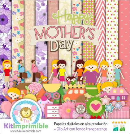 Papel Digital Dia de la Madre M1 - Patrones, Personajes y Accesorios