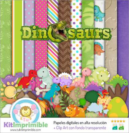 Papel Digital Dinosaurios M3 - Patrones, Personajes y Accesorios