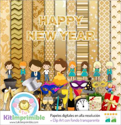 Papel Digital Feliz Año Nuevo M4 - Patrones, Personajes y Accesorios