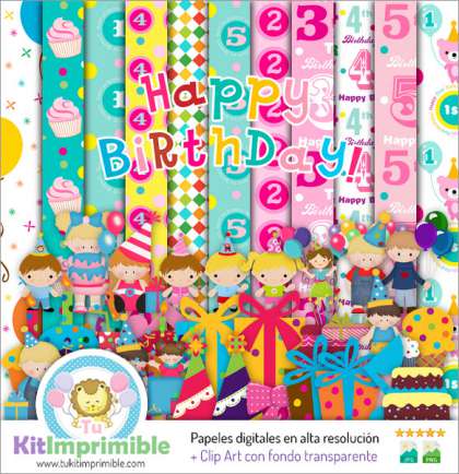 Papel Digital Feliz Cumpleaños M2 - Patrones, Personajes y Accesorios