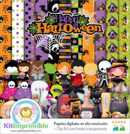Papel Digital Halloween M1 - Patrones, Personajes y Accesorios