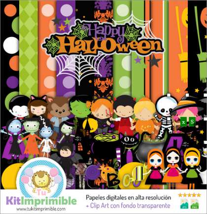 Papel Digital Halloween M12 - Patrones, Personajes y Accesorios