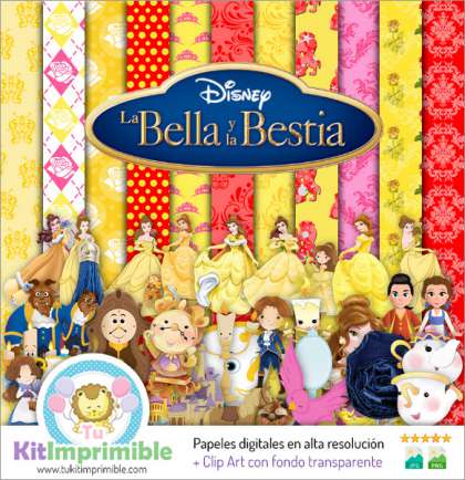 Papel Digital La Bella y La Bestia M1 - Patrones, Personajes y Accesorios