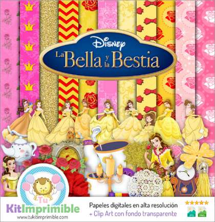 Papel Digital La Bella y La Bestia M2 - Patrones, Personajes y Accesorios