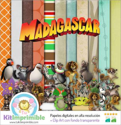 Papel Digital Madagascar M1 - Patrones, Personajes y Accesorios