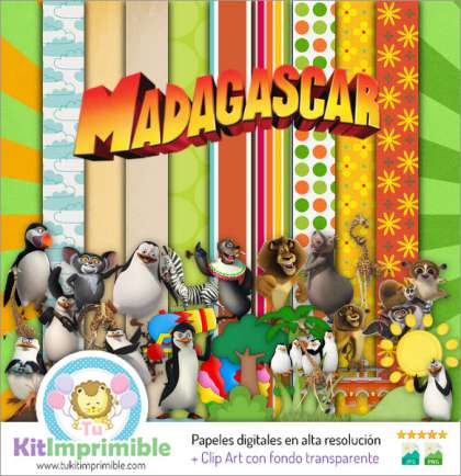 Papel Digital Madagascar M2 - Patrones, Personajes y Accesorios