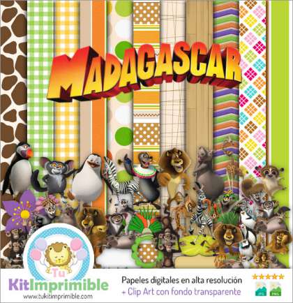 Papel Digital Madagascar M3 - Patrones, Personajes y Accesorios