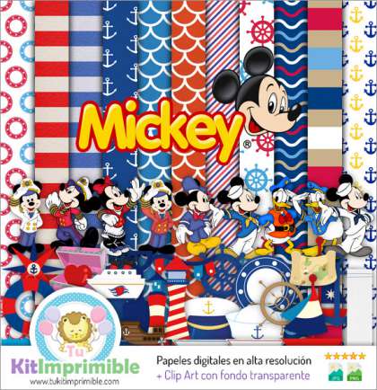 Papel Digital Mickey Mouse Marinero M1 - Patrones, Personajes y Accesorios