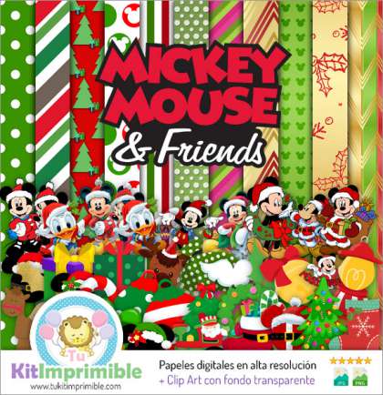 Papel Digital Mickey Mouse Navidad M1 - Patrones, Personajes y Accesorios