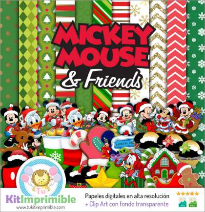 Papel Digital Mickey Mouse Navidad M4 - Patrones, Personajes y Accesorios