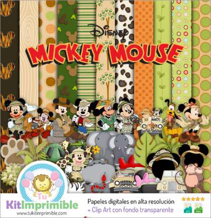 Papel Digital Mickey Mouse Safari M1 - Patrones, Personajes y Accesorios