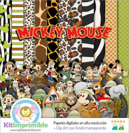 Papel Digital Mickey Mouse Safari M2 - Patrones, Personajes y Accesorios