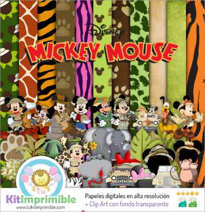 Papel Digital Mickey Mouse Safari M3 - Patrones, Personajes y Accesorios