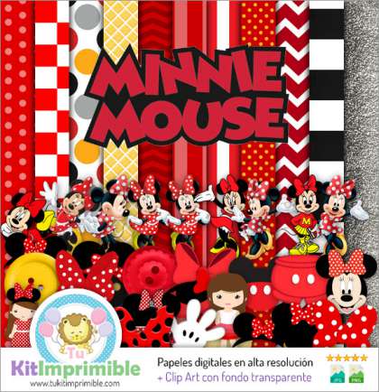 Papel Digital Minnie Mouse Rojo M1 - Patrones, Personajes y Accesorios