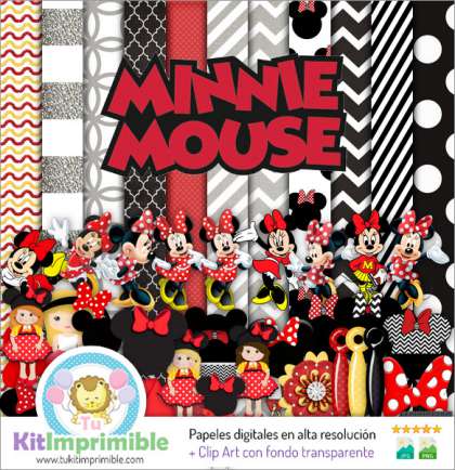 Papel Digital Minnie Mouse Rojo M2 - Patrones, Personajes y Accesorios