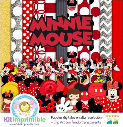 Papel Digital Minnie Mouse Rojo M3 - Patrones, Personajes y Accesorios