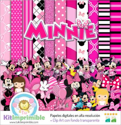Papel Digital Minnie Mouse Rosa M1 - Patrones, Personajes y Accesorios