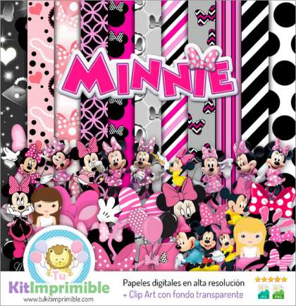 Papel Digital Minnie Mouse Rosa M3 - Patrones, Personajes y Accesorios