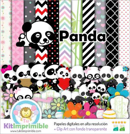 Papel Digital Osita Panda M1 - Patrones, Personajes y Accesorios