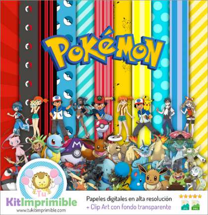 Papel Digital Pokemon M3 - Patrones, Personajes y Accesorios