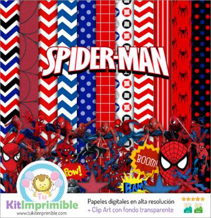 Papel Digital Spiderman Hombre Araña M2 - Patrones, Personajes y Accesorios
