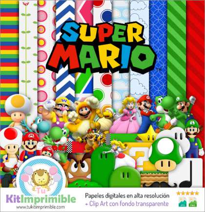 Papel Digital Super Mario Bros M1 - Patrones, Personajes y Accesorios