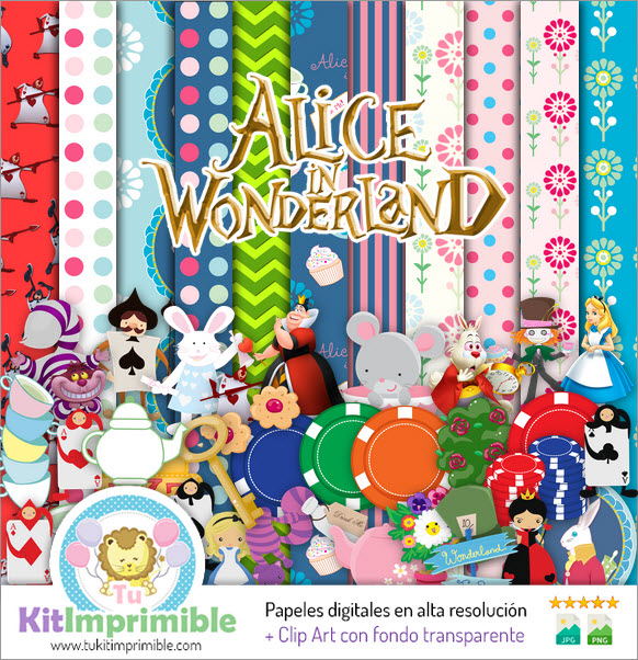 Alice in Wonderland Digital Paper M2 - Patterns, Characters and Accessories