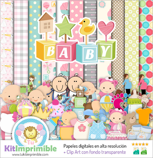 Digital Paper Baby Shower M2 - Patterns, Characters and Accessories