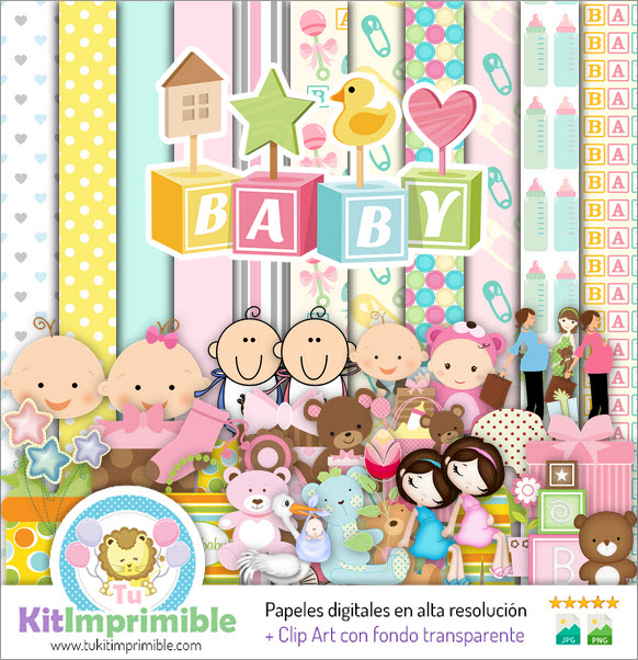 Papel Digital Baby Shower M1 - Patrones, Personajes y Accesorios