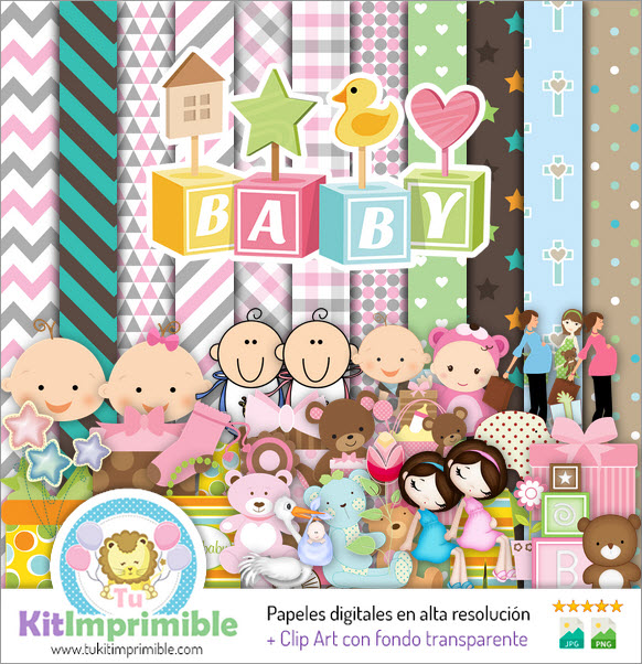 Baby Shower Digital Paper M4 - Patterns, Characters and Accessories