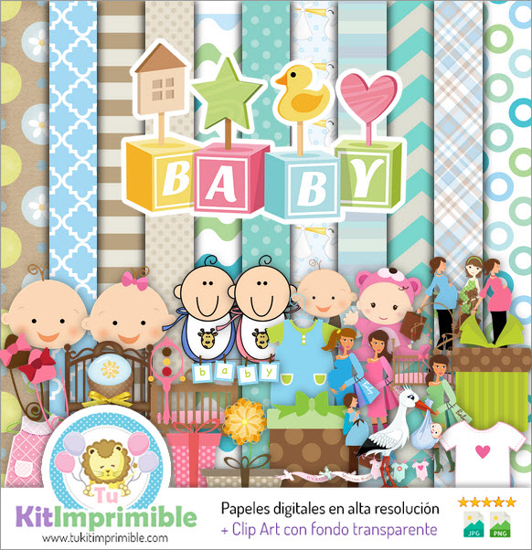 Baby Shower Digital Paper M5 - Patterns, Characters and Accessories