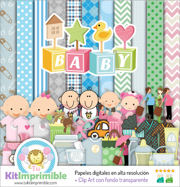 Baby Shower Digital Paper M6 - Patterns, Characters and Accessories
