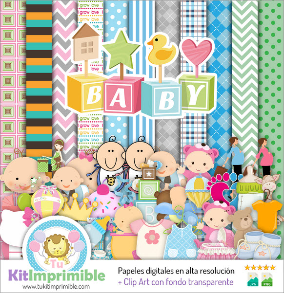 Baby Shower Digital Paper M9 - Patterns, Characters and Accessories