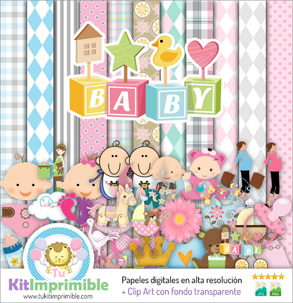 Baby Shower Digital Paper M10 - Patterns, Characters and Accessories