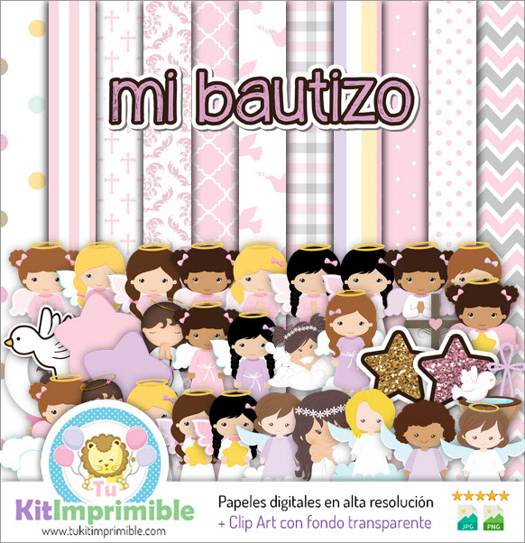 Papel Digital Bautizo Niña M1 - Patrones, Personajes y Accesorios