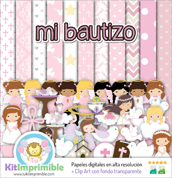 Papel Digital Bautizo Niña M2 - Patrones, Personajes y Accesorios
