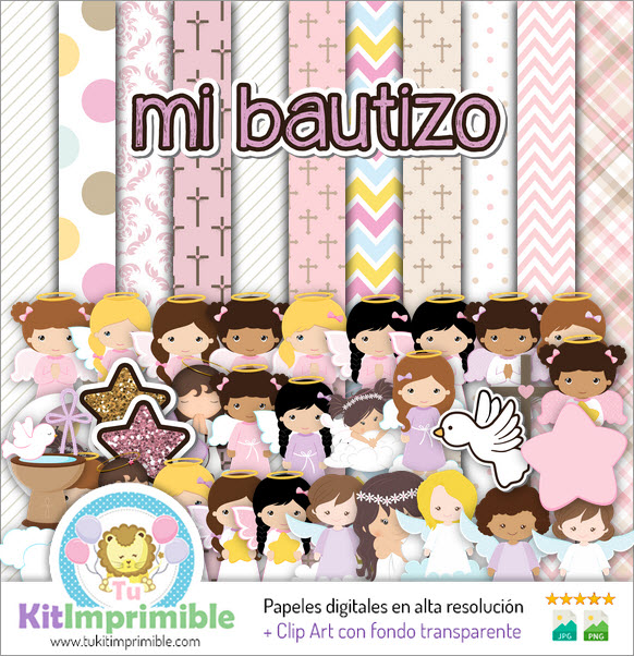 Papel Digital Bautizo Niña M4 - Patrones, Personajes y Accesorios