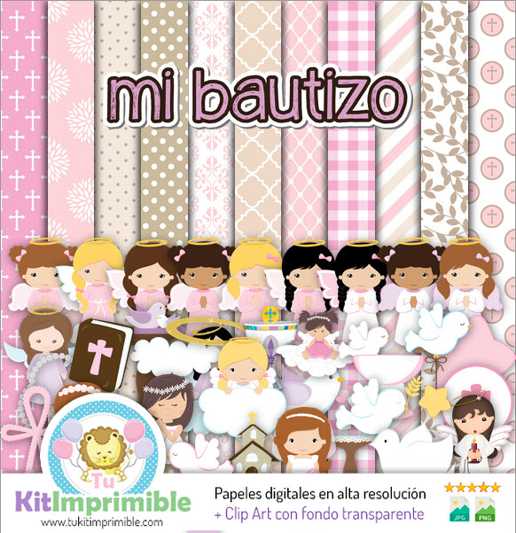 Papel Digital Bautizo Niña M5 - Patrones, Personajes y Accesorios