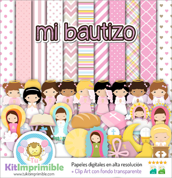 Papel Digital Bautizo Niña M6 - Patrones, Personajes y Accesorios
