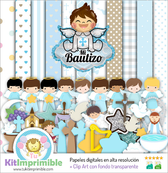 Boy Baptism Digital Paper M1 - Patterns, Characters and Accessories