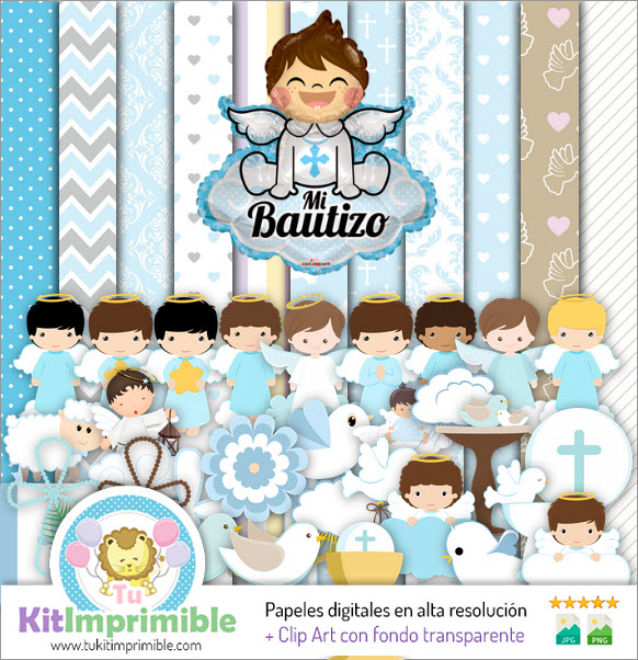 Child Baptism Digital Paper M2 - Patterns, Characters and Accessories