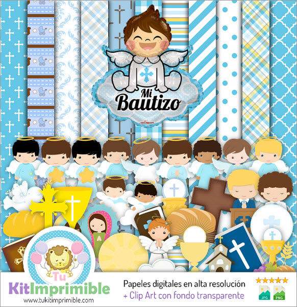 Child Baptism Digital Paper M6 - Patterns, Characters and Accessories