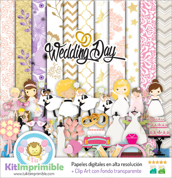 Papel Digital Boda M1 - Patrones, Personajes y Accesorios