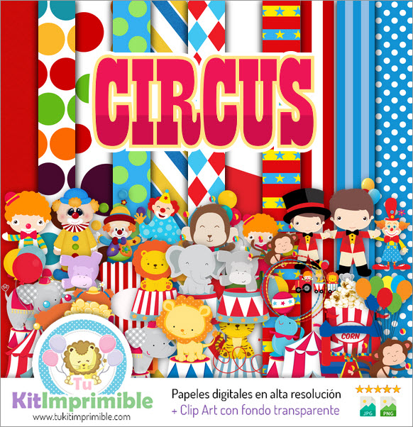 Papel Digital Circo Payasos M2 - Patrones, Personajes y Accesorios