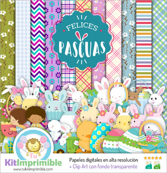 Easter Bunny Digital Paper M6 - Patterns, Characters and Accessories