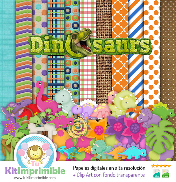 Papel Digital Dinosaurios M1 - Patrones, Personajes y Accesorios