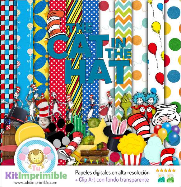 Digital Paper The Cat in Hat M2 - Muster, Charaktere und Zubehör