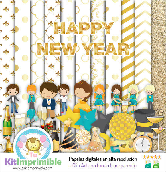 Happy New Year Digital Paper M1 - Patterns, Characters and Accessories