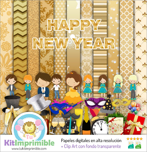 Happy New Year Digital Paper M4 - Patterns, Characters and Accessories