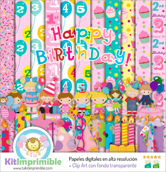 Papel Digital Feliz Cumpleaños M1 - Patrones, Personajes y Accesorios